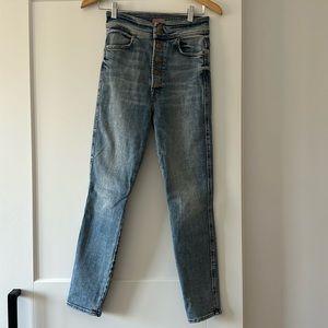 MOTHER The Swooner Snapped Ankle Jeans Bonfire Lighting  26